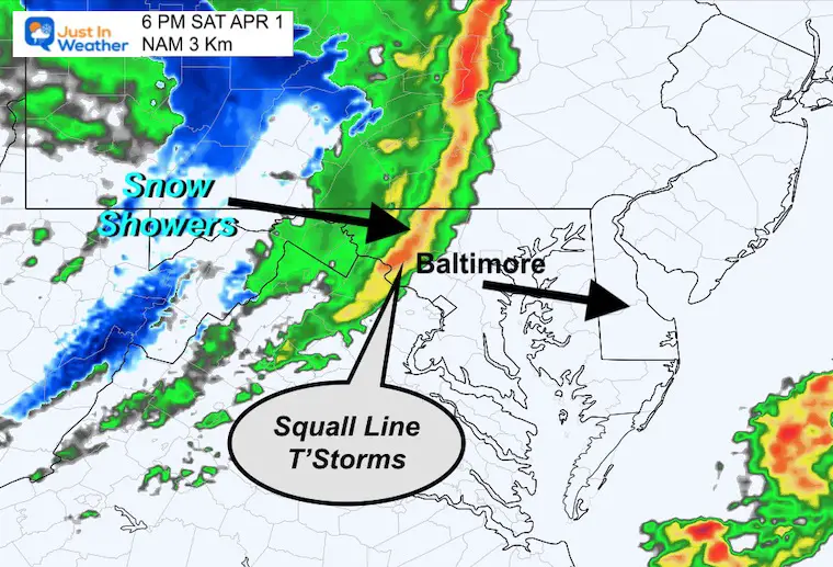 March 31 weather rain storm Saturday 6 pm