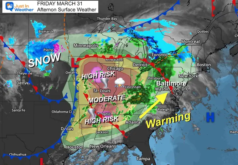 March 31 weather storm map Friday afternoon