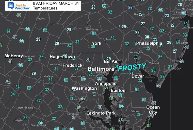 March 31 weather temperatures Friday morning