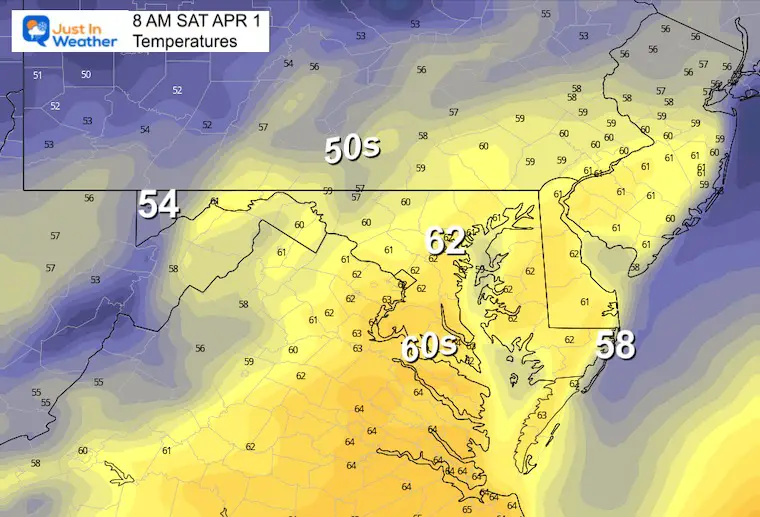March 31 weather temperatures Saturday morning