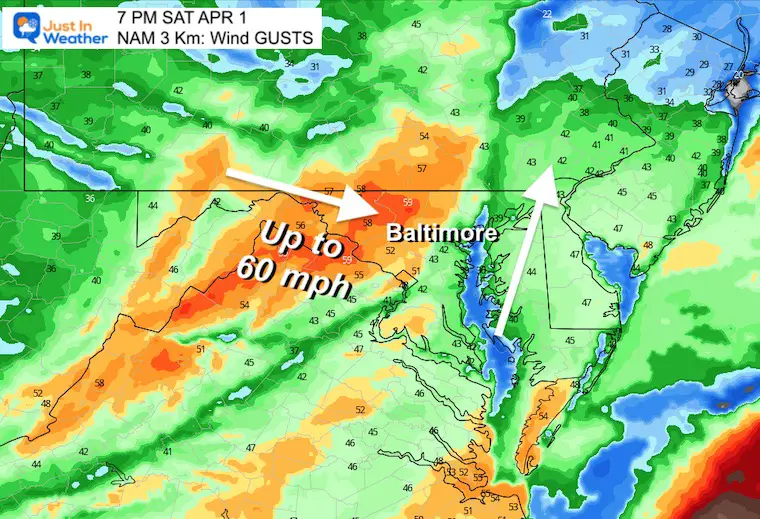 march 31 storm wind gust Saturday evening