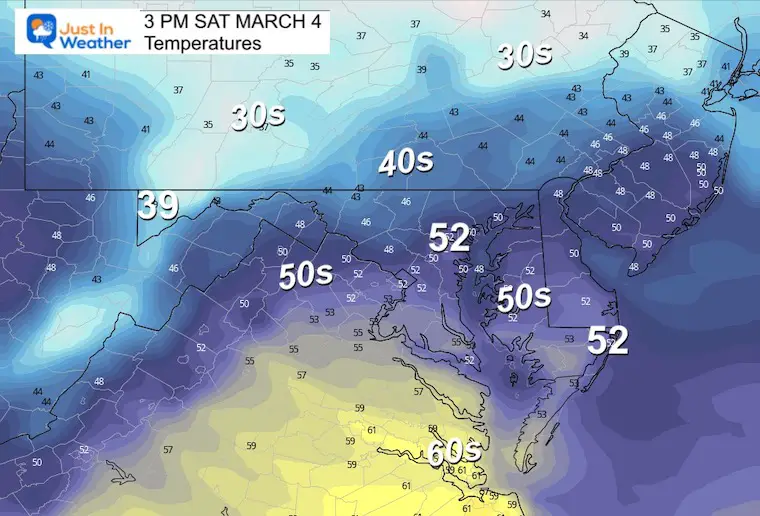 March 4 weather temperatures Saturday afternoon