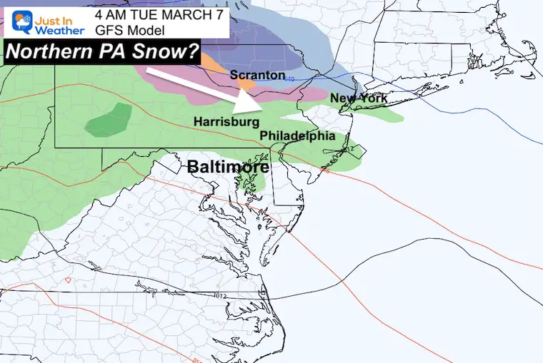 March 4 weather snow Tuesday GFS