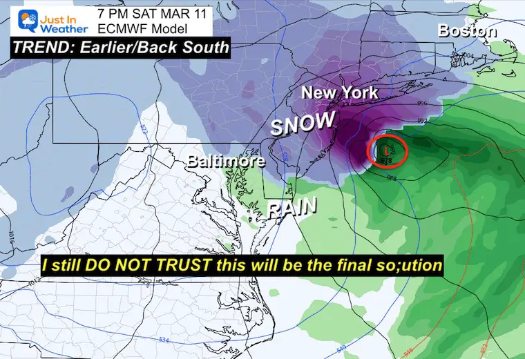 March 5 winter storm snow plot Saturday evening