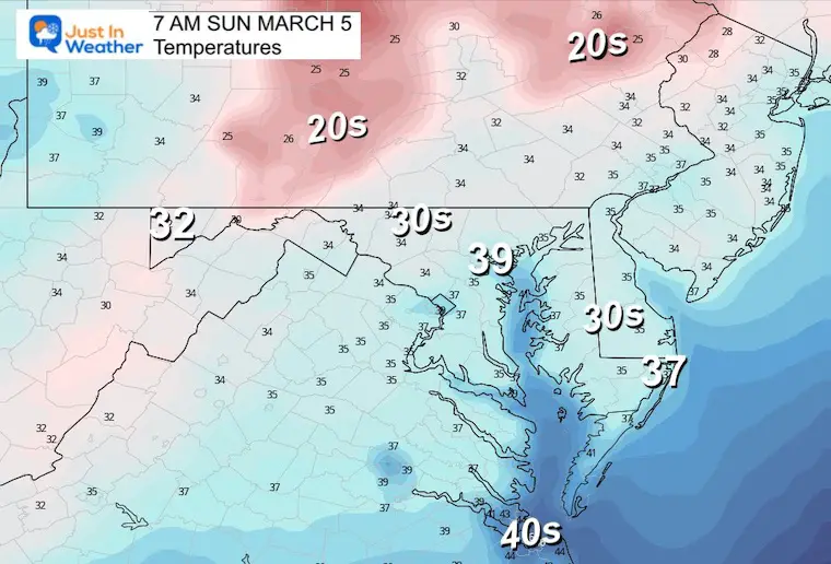 March 4 weather temperatures Sunday morning
