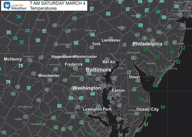 March 4 weather temperatures Saturday morning