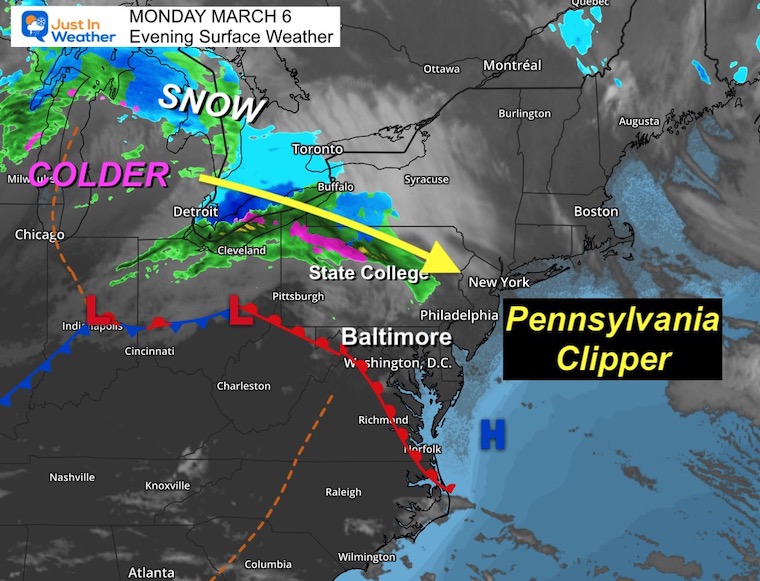 March 6 weather clipper snow Pennsylvania 