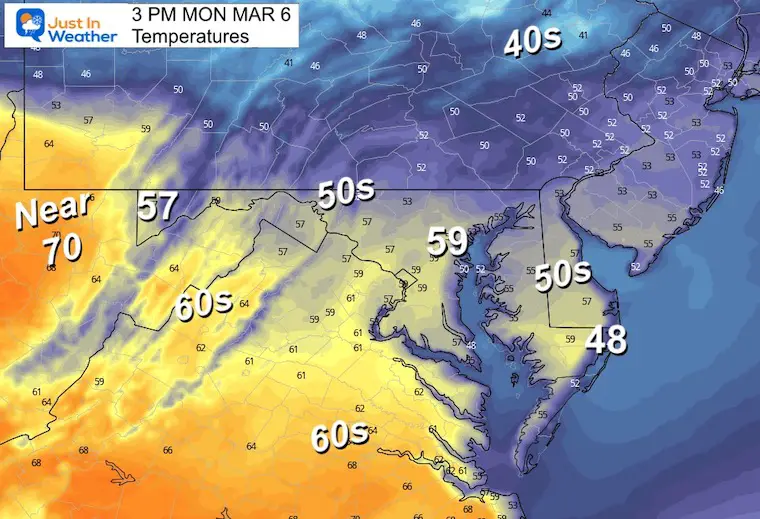 March 6 weather temperatures Monday afternoon