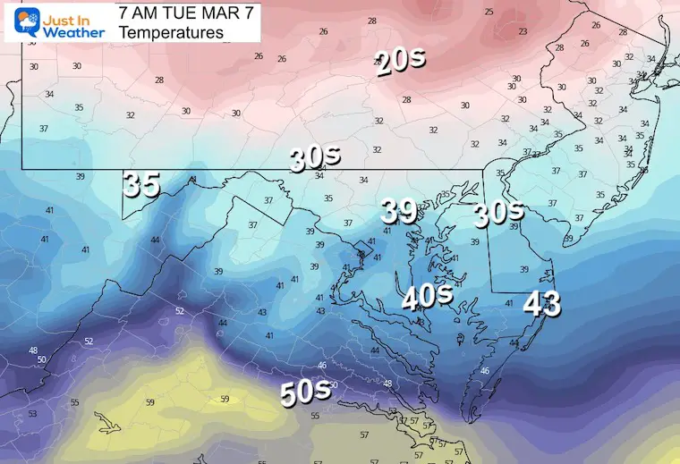 March 6 weather temperatures Tuesday morning