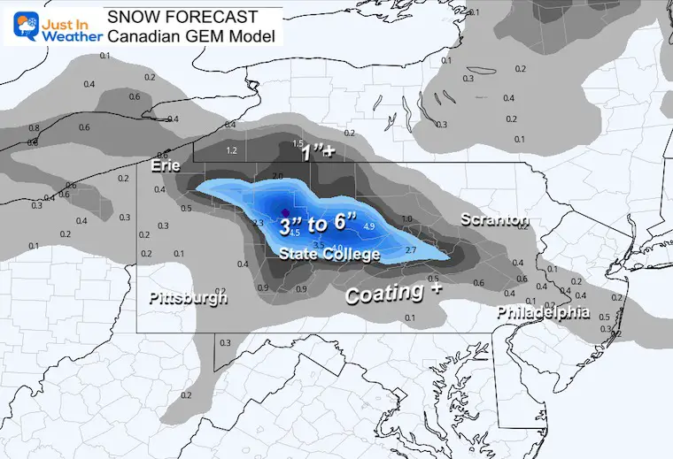 March 6 snow forecast Pennsylvania Canadian