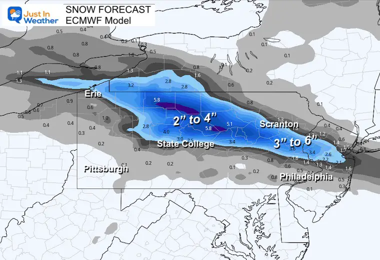 March 6 snow forecast Pennsylvania ECMWF