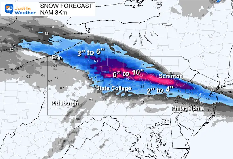 March 6 snow forecast Pennsylvania NAM