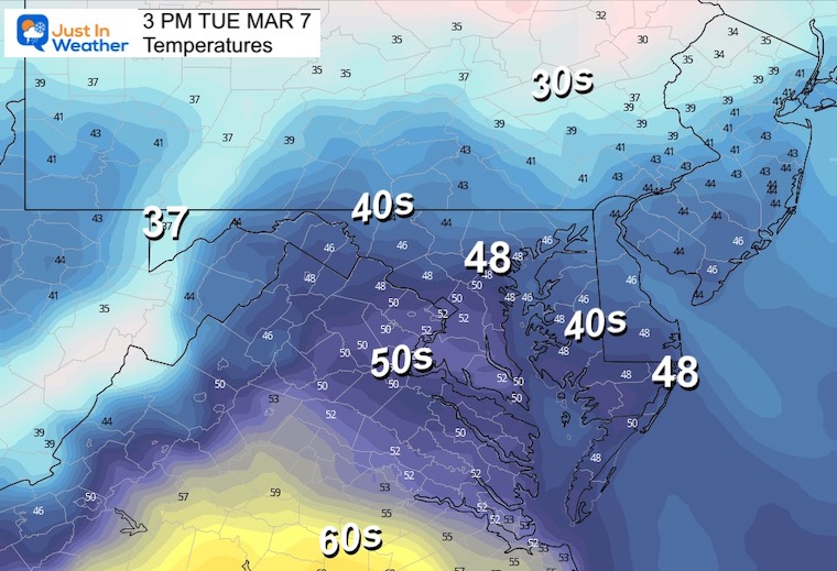 March 6 weather temps Tuesday afternoon