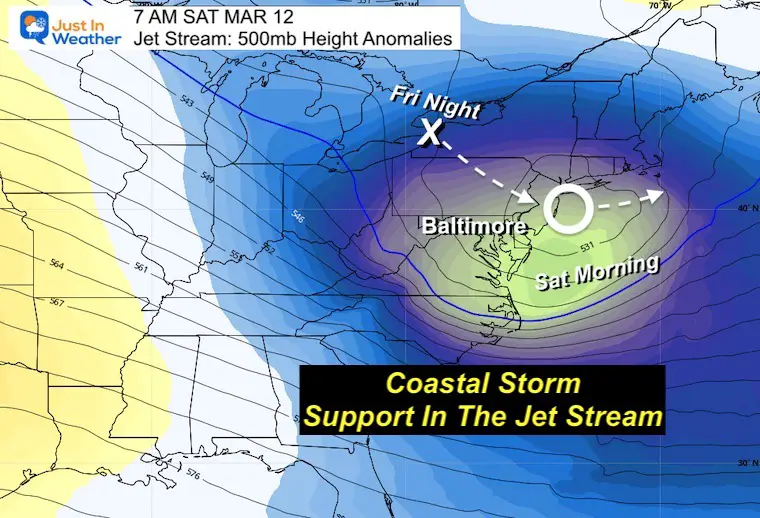 March 7 weather jet stream Saturday morning snow storm