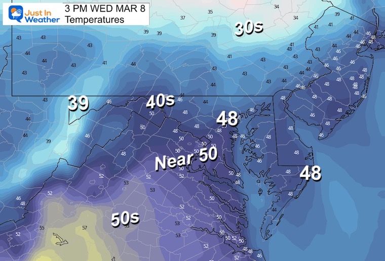 March 7 weather temperatures Wednesday afternoon