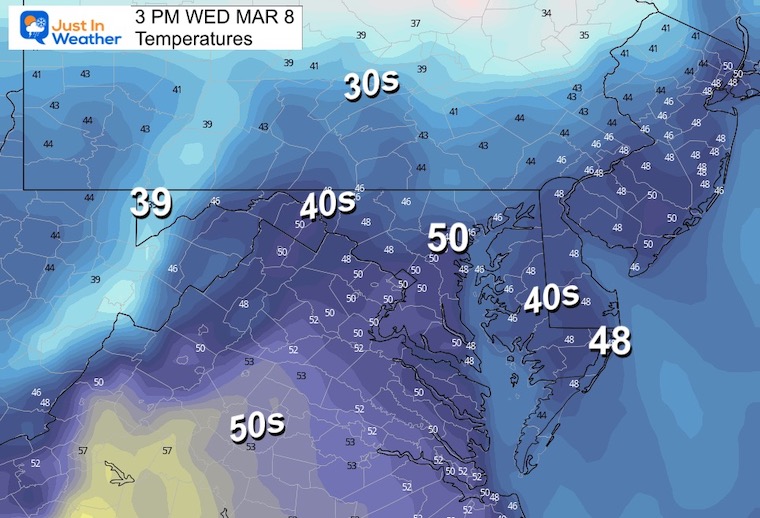March 8 weather temperatures Wednesday afternoon