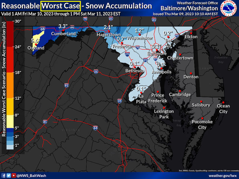 March 9 weather National Weather Service snow high end