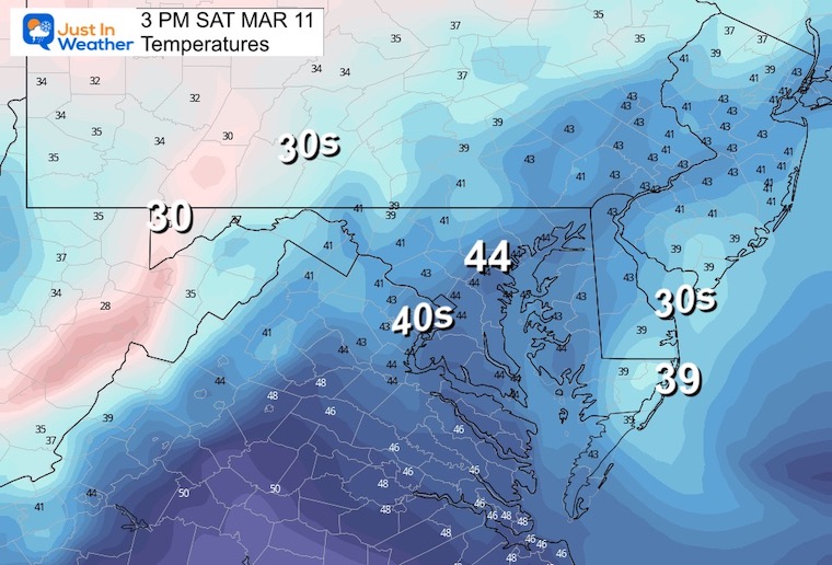 March 9 weather temperatures Saturday afternoon