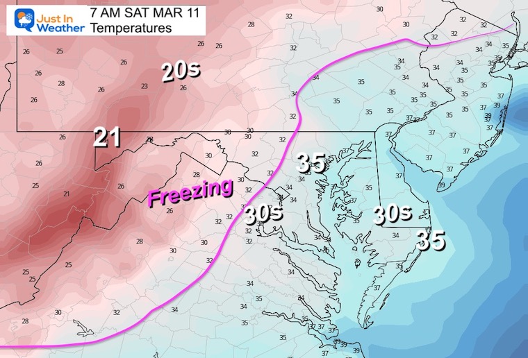 March 9 weather temperatures Saturday morning freeze
