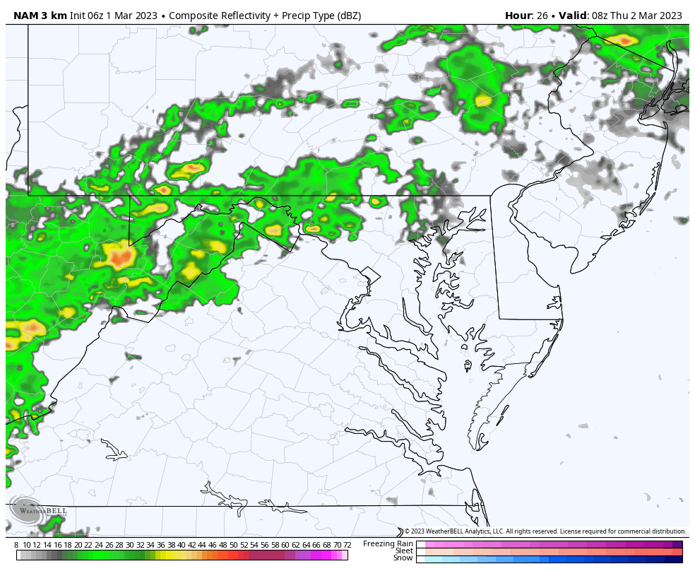 March 1 weather rain radar simulation Thursday