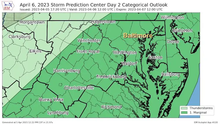 April 5 NOAA severe storm risk Maryland Thursday