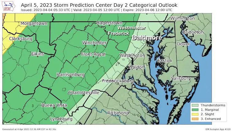 April 5 NOAA severe storm risk Maryland