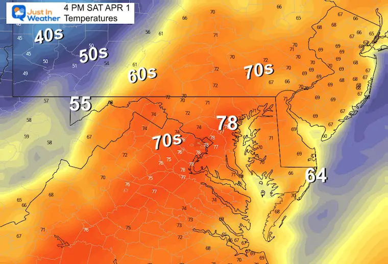 April 1 weather forecast temperatures afternoon