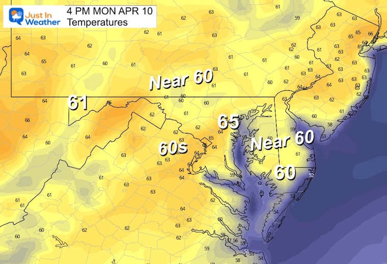 April 10 weather temperatures Monday afternoon