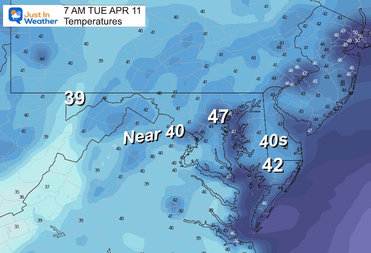April 10 weather temperatures Tuesday morning