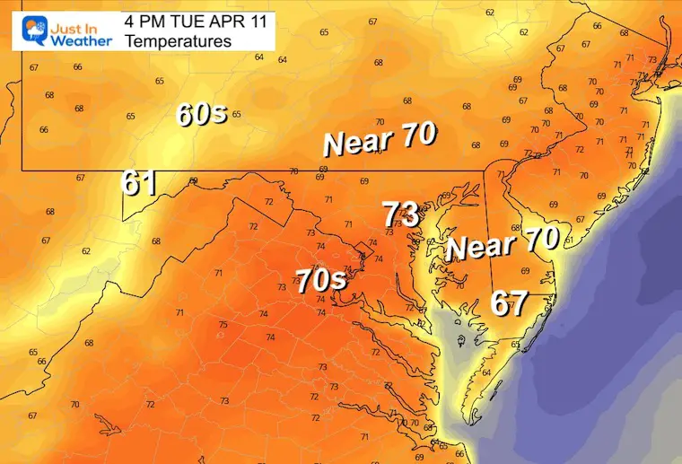 April 11 weather temperatures Tuesday afternoon