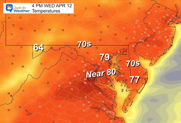 April 11 weather temperatures Wednesday afternoon