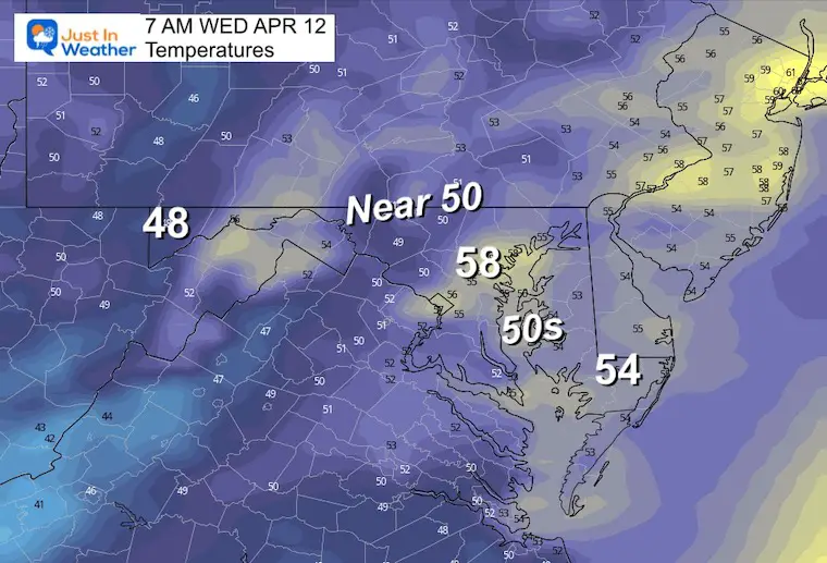 April 11 weather temperatures Wednesday morning