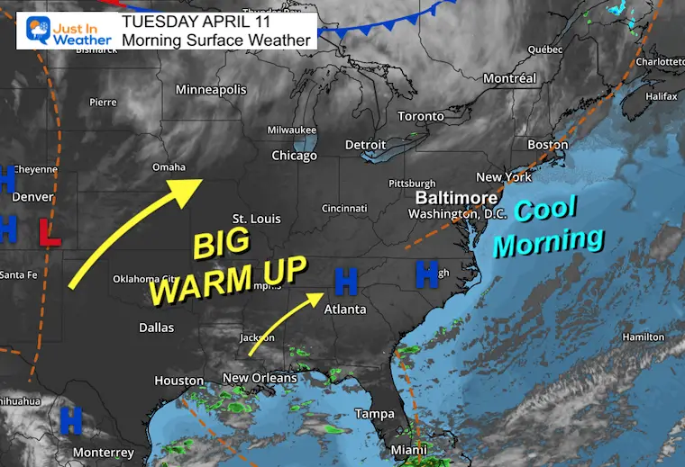April 11 weather Tuesday morning