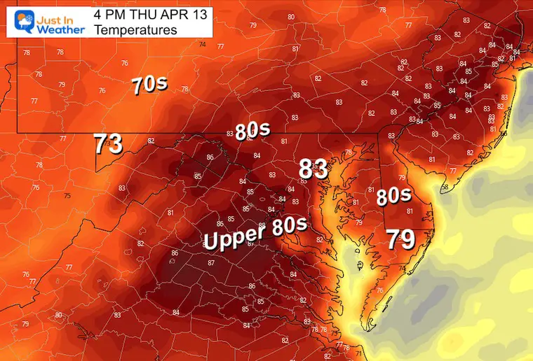 April 12 forecast temperatures Thursday afternoon