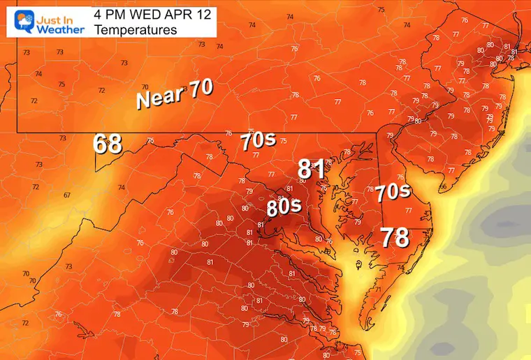 April 12 forecast temperatures Wednesday afternoon
