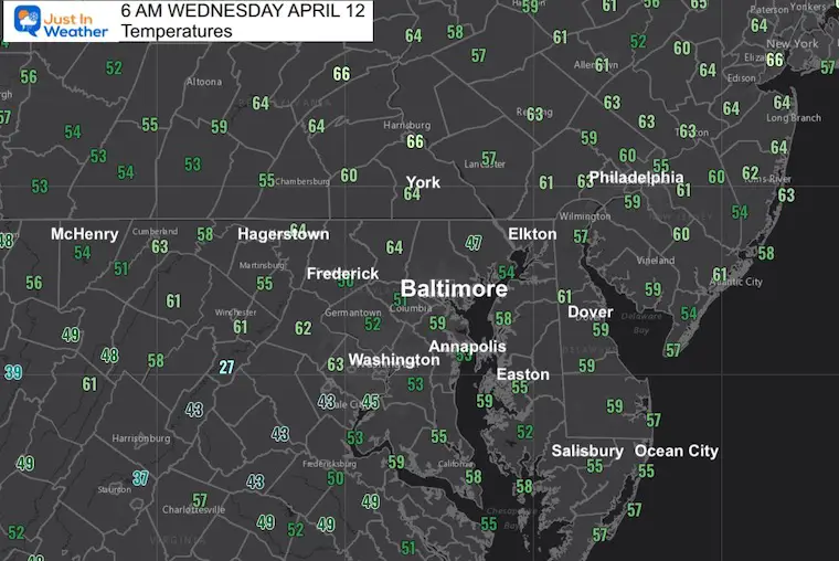 April 12 weather temperatures Wednesday morning