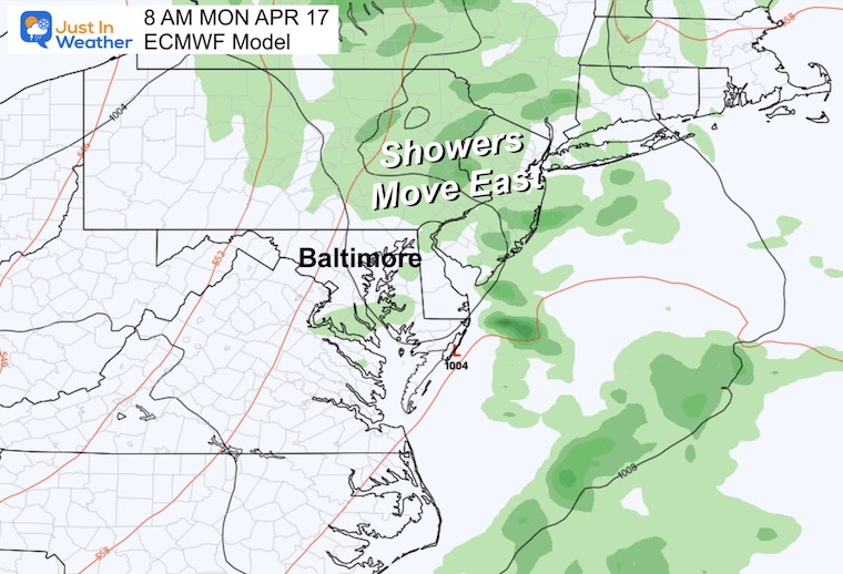 April 13 weather rain radar ECMWF Monday morning