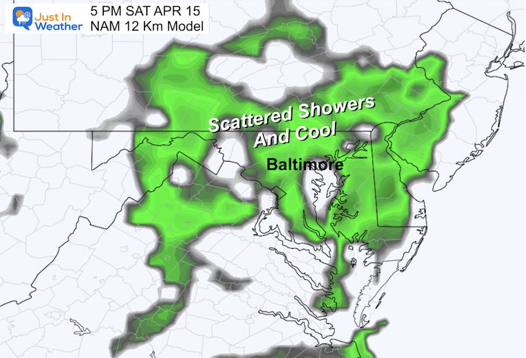 April 13 weather rain radar Saturday PM 5