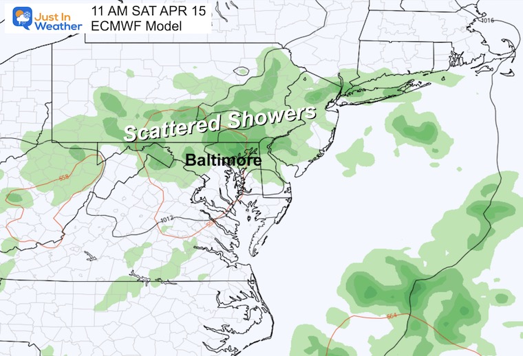 April 13 weather rain radar ECMWF Saturday AM 11
