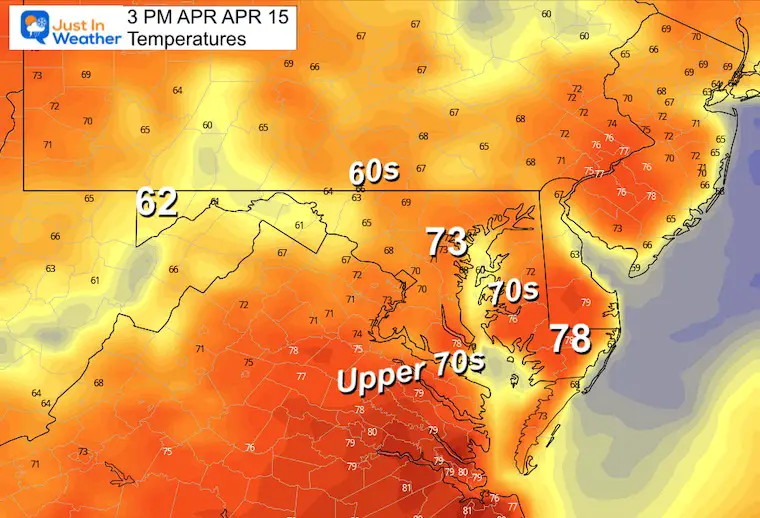 April 14 weather temperatures Saturday afternoon