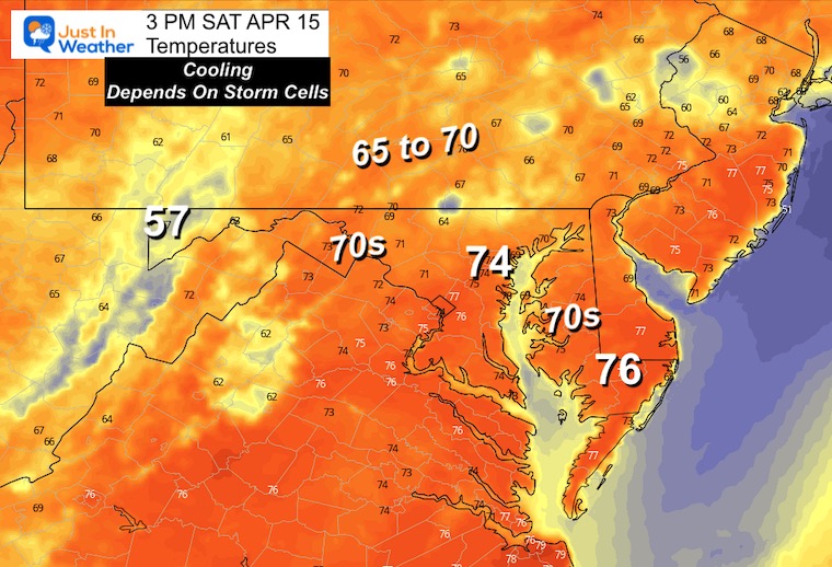 April 15 weather temperatures Saturday afternoon