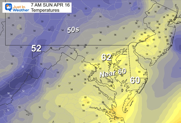 April 15 weather temperatures Sunday morning