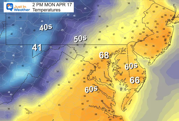 April 17 weather temperatures Monday afternoon