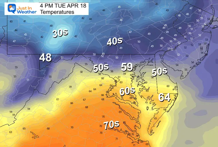 April 17 weather temperatures Tuesday afternoon