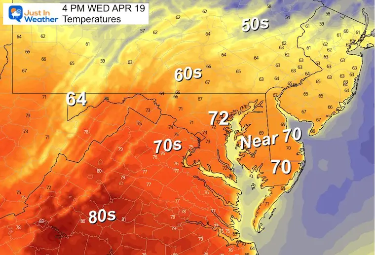 April 19 weather temperatures Wednesday afternoon
