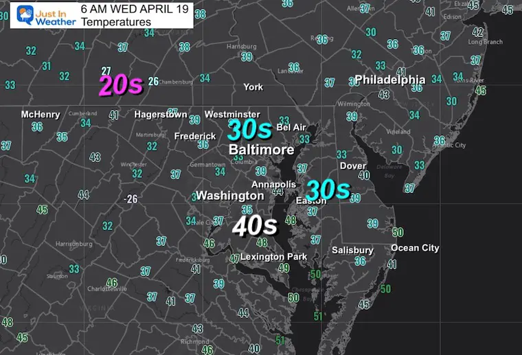 April 19 weather temperatures Wednesday morning