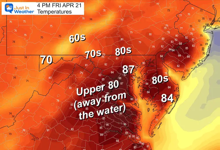 April 20 weather temperatures Friday afternoon