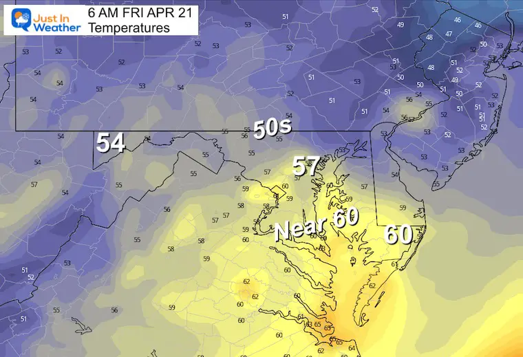 April 20 weather temperatures Friday morning