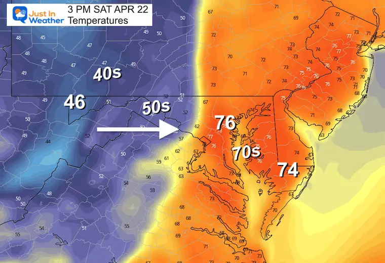 April 21 weather temperatures Saturday afternoon