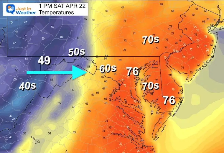 April 22 weather temperatures 1 PM Earth Day